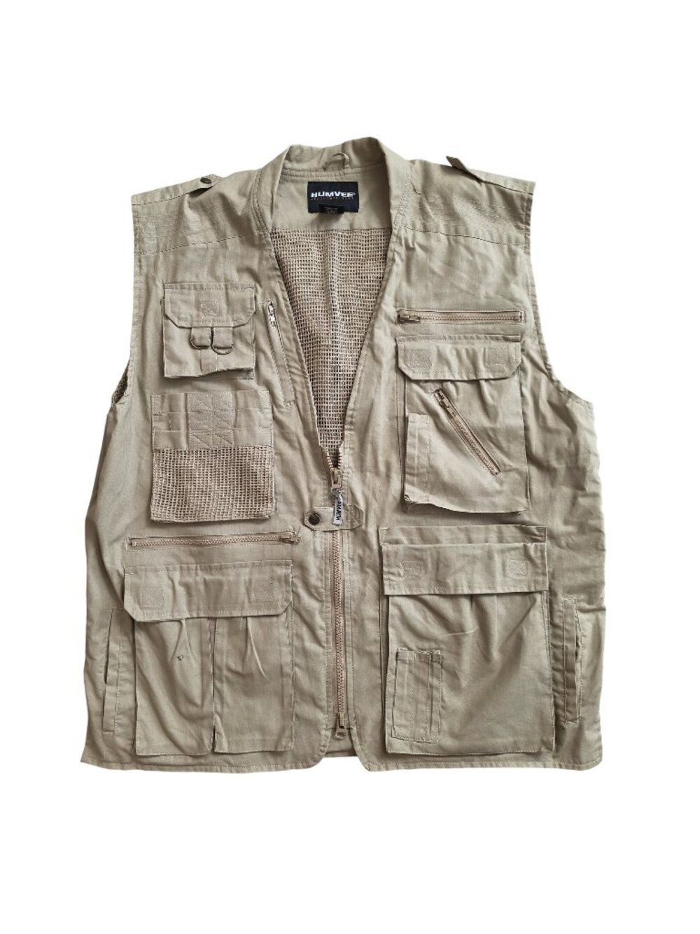 Humvee Adventure Gear 2XL Khaki Multi-Pocket Fishing Vest pockets Utility vest